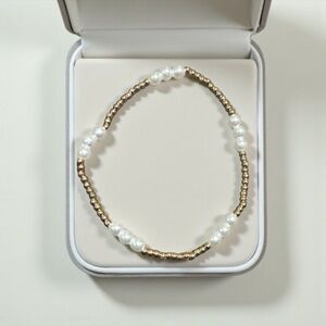 Elegant Gold and White Beaded Bracelet